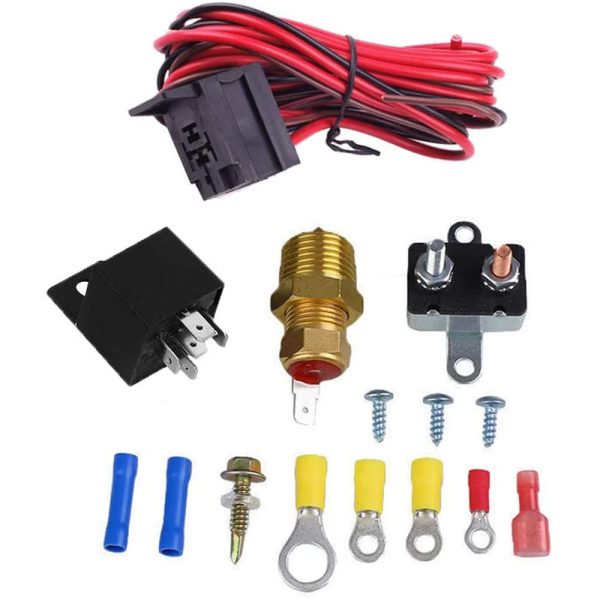 Electric Cooling Fan Thermostat Kit with Temp Sensor, Temperature Switch, and 40/50/60 Amp Relay