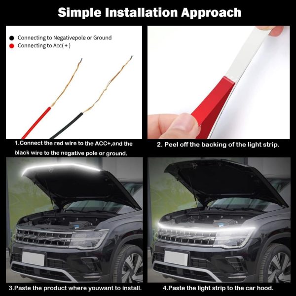 70-Inch Dynamic LED Strip Light, Exterior Flexible Daytime Running Light for Cars, Truck, SUV (White)