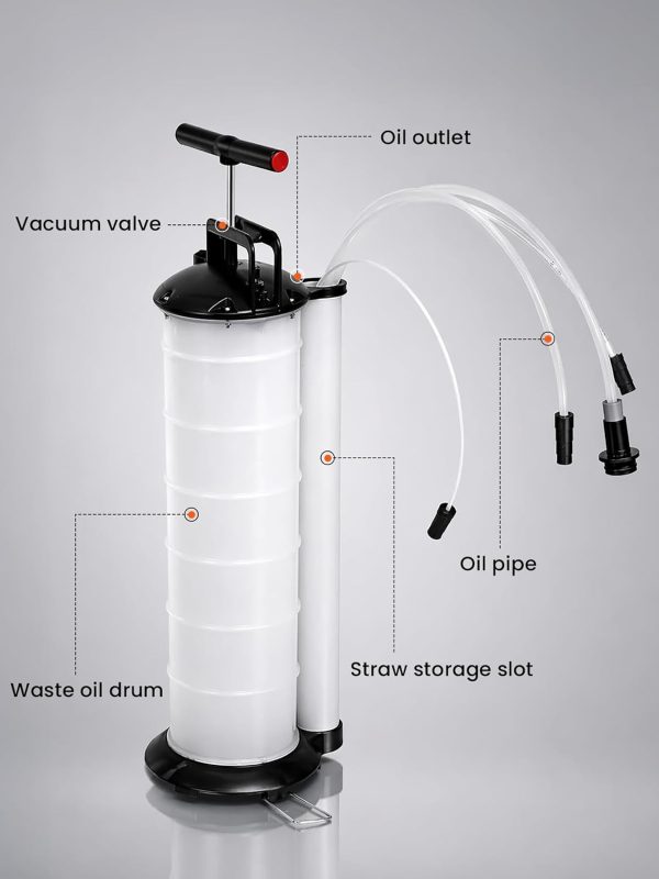 7L Manual Vacuum Oil Pump – Fluid Extractor for Oil, Petrol & Fuel Transfer, Includes 4 Tubes, for Cars, Motorbikes & Marine Engines
