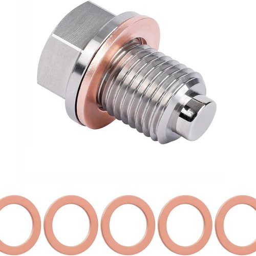 61WWDbVR1BL._AC_SL1500_ M12x1.5 Stainless Steel Magnetic Oil Drain Plug with 5 Copper Crush Washers, Leakproof Sump Plug with Screw Gasket for Car & Motorcycle Engines