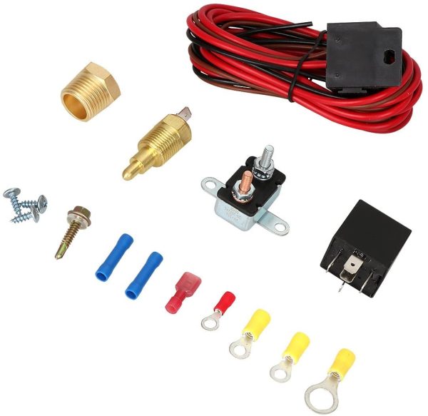 Electric Cooling Fan Thermostat Kit with Temp Sensor, Temperature Switch, and 40/50/60 Amp Relay