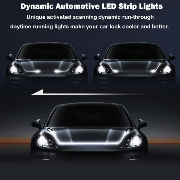 70-Inch Dynamic LED Strip Light, Exterior Flexible Daytime Running Light for Cars, Truck, SUV (White)