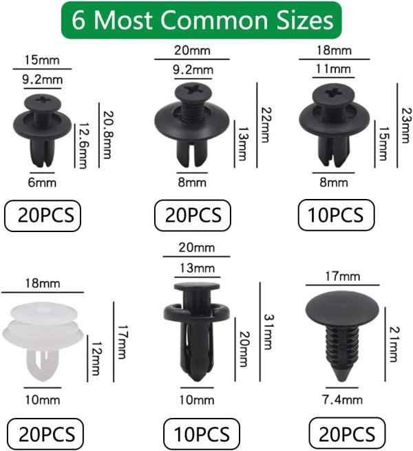100 Pcs Car Plastic Mounting Clips, 6 Types Bumper Door Trim Rivets Set, Nylon Expansion Rivets Kit