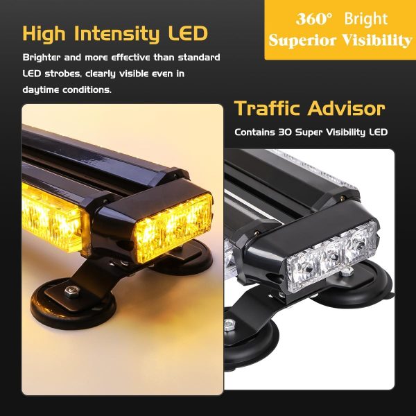 Amber 30-LED Flashing Warning Strobe Light Bar, IP65, 4 Magnetic Base, 7 Flash Patterns, 12V/24V for Vehicle Roof & Trailer