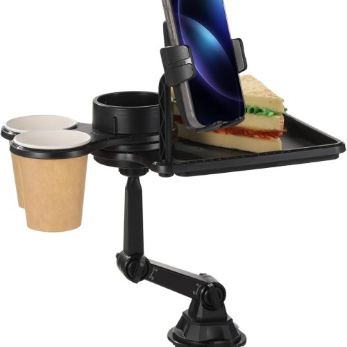 61e8XSIP-9L._AC_SL1500_ 5-in-1 Adjustable Car Cup Holder Rack Expander with Rotatable Trays, Phone Mount, and Expandable Base