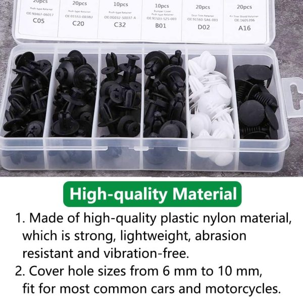 100 Pcs Car Plastic Mounting Clips, 6 Types Bumper Door Trim Rivets Set, Nylon Expansion Rivets Kit