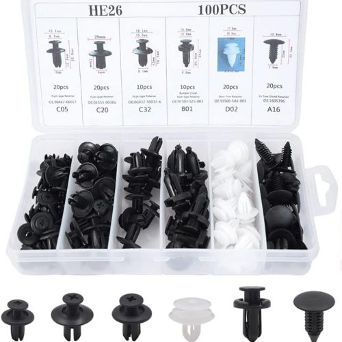 100 Pcs Car Plastic Mounting Clips, 6 Types Bumper Door Trim Rivets Set, Nylon Expansion Rivets Kit