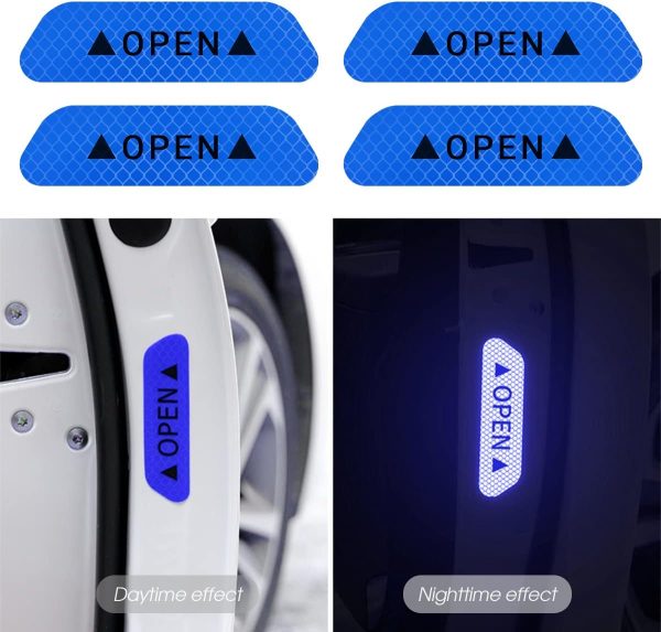 61v3n3VAVoL._AC_SL1200_ 4PCS Reflective Open Warning Stickers for Car Door, Night Visibility Auto Safety Decals, 3.6 Inch Anti-Collision Strip Tape, Universal for Truck, SUV, Van (Blue)