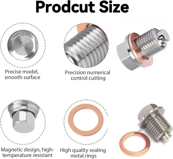 711WRkUTTL._AC_SL1500_ M12x1.5 Stainless Steel Magnetic Oil Drain Plug with 5 Copper Crush Washers, Leakproof Sump Plug with Screw Gasket for Car & Motorcycle Engines