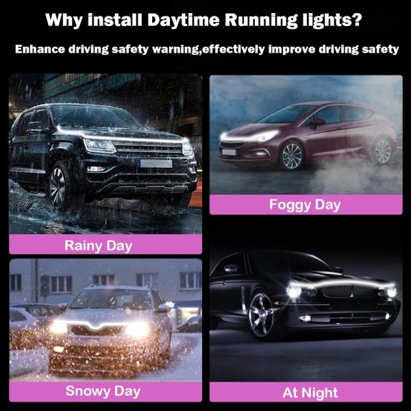 70-Inch Dynamic LED Strip Light, Exterior Flexible Daytime Running Light for Cars, Truck, SUV (White)