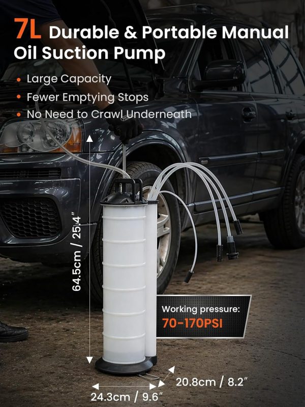 7L Manual Vacuum Oil Pump – Fluid Extractor for Oil, Petrol & Fuel Transfer, Includes 4 Tubes, for Cars, Motorbikes & Marine Engines