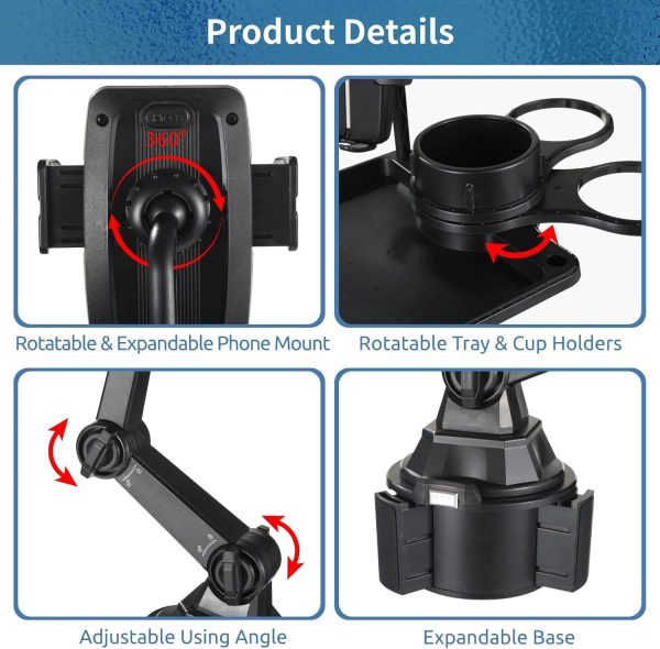 716-1vNotZL._AC_SL1500_ 5-in-1 Adjustable Car Cup Holder Rack Expander with Rotatable Trays, Phone Mount, and Expandable Base