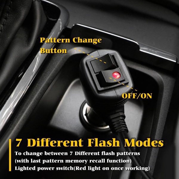 Amber 30-LED Flashing Warning Strobe Light Bar, IP65, 4 Magnetic Base, 7 Flash Patterns, 12V/24V for Vehicle Roof & Trailer