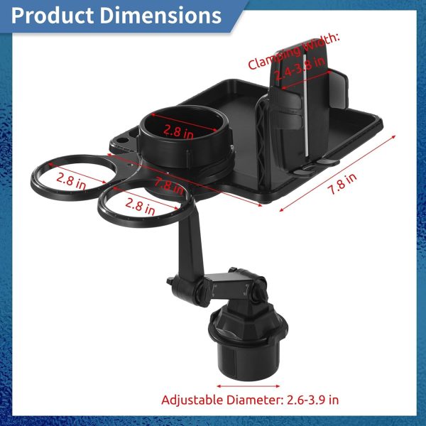 717zxLyXQgL._AC_SL1500_ 5-in-1 Adjustable Car Cup Holder Rack Expander with Rotatable Trays, Phone Mount, and Expandable Base