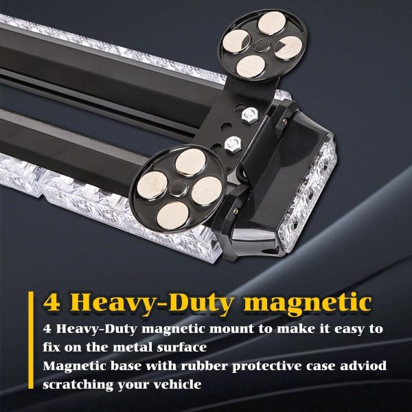 Amber 30-LED Flashing Warning Strobe Light Bar, IP65, 4 Magnetic Base, 7 Flash Patterns, 12V/24V for Vehicle Roof & Trailer