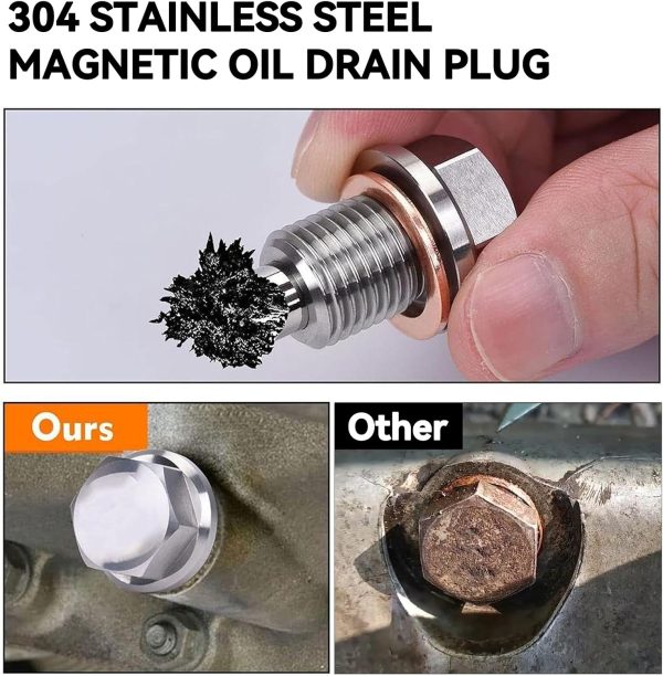 71P7-0ahmQL._AC_SL1500_ M12x1.5 Stainless Steel Magnetic Oil Drain Plug with 5 Copper Crush Washers, Leakproof Sump Plug with Screw Gasket for Car & Motorcycle Engines