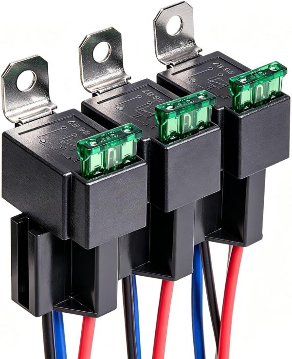 71lqE9U3SgL._AC_SL1200_ 3pcs 12V Fuse Relay Switch, 12 AWG Harness Set with Built-in Diode, 30A ATO/ATC Blade Fuse, 4-Pin SPST Automotive Relay
