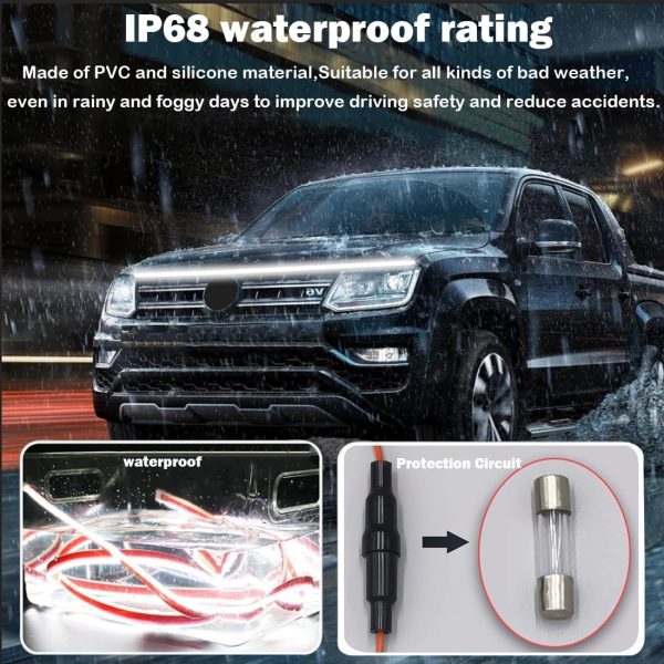 70-Inch Dynamic LED Strip Light, Exterior Flexible Daytime Running Light for Cars, Truck, SUV (White)