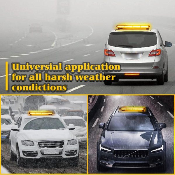 Amber 30-LED Flashing Warning Strobe Light Bar, IP65, 4 Magnetic Base, 7 Flash Patterns, 12V/24V for Vehicle Roof & Trailer