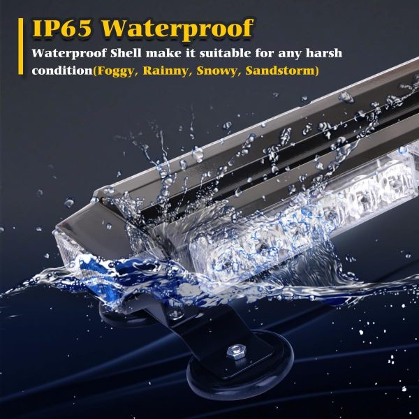 Amber 30-LED Flashing Warning Strobe Light Bar, IP65, 4 Magnetic Base, 7 Flash Patterns, 12V/24V for Vehicle Roof & Trailer