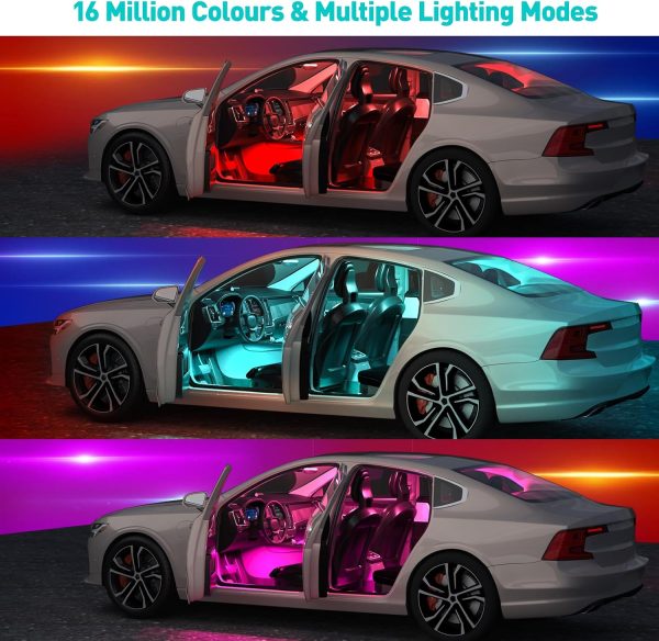 71yv4C89o1L._AC_SL1500_ Car LED Interior Lights, RGB Atmosphere Light with APP Control, 16 Million Colours, USB Port Music Mode, Colour Memory, LED Ambient Lighting Kit, DC 5V