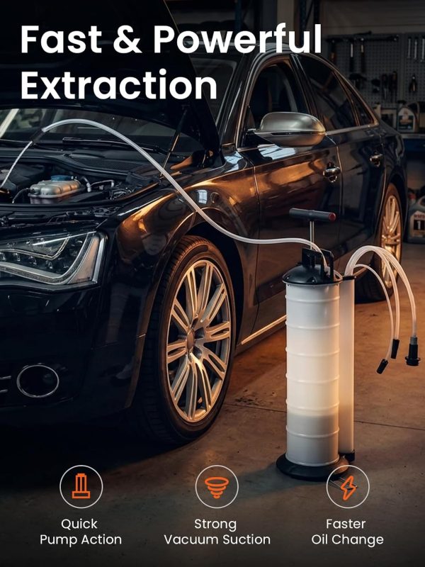 7L Manual Vacuum Oil Pump – Fluid Extractor for Oil, Petrol & Fuel Transfer, Includes 4 Tubes, for Cars, Motorbikes & Marine Engines