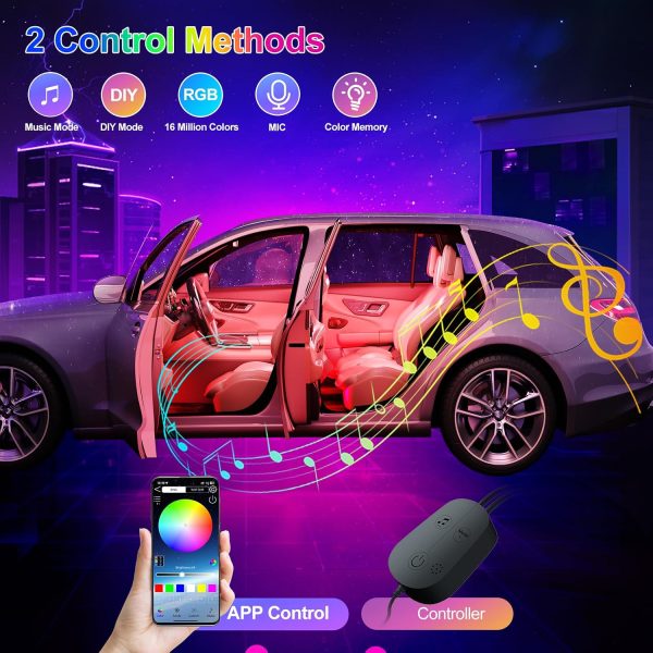81Uowdhs9L._AC_SL1500_ Car LED Interior Lights, RGB Atmosphere Light with APP Control, 16 Million Colours, USB Port Music Mode, Colour Memory, LED Ambient Lighting Kit, DC 5V