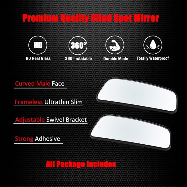 81a3AHQ7FIL._AC_SL1500_ Rectangle Blind Spot Mirror, HD Glass Convex Wide Angle Rearview Mirror (Framed, Pack of 2)